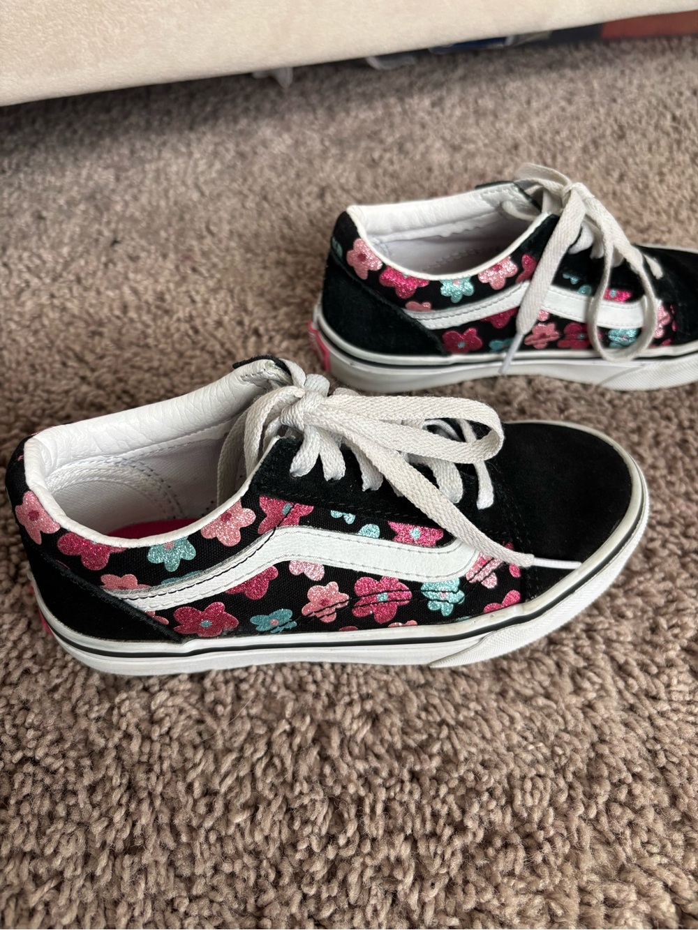 Vans Old Skool Floral Glitter Sneakers – Kids 🌸✨